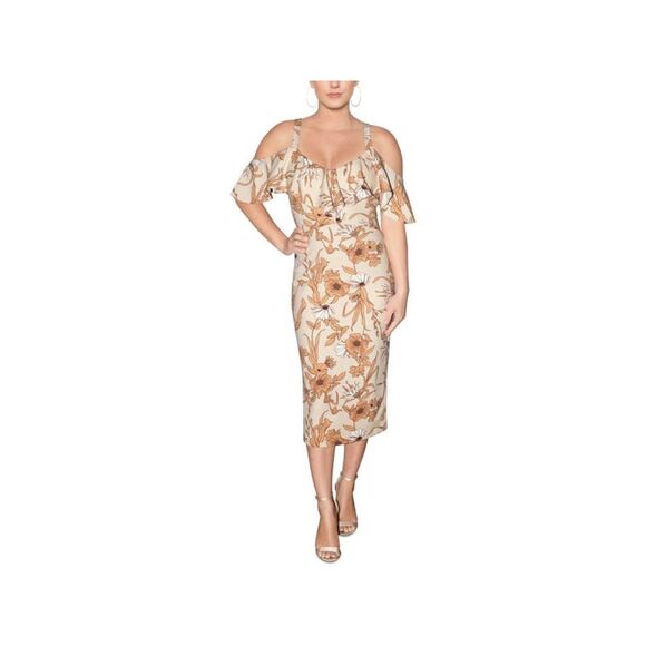 RACHEL RACHEL ROY Dresses & Skirts - RACHEL RACHEL ROY Womens Beige Slit Back Hem Flutter Sleeve Midi Sheath Dress XS